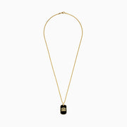 A sterling silver mens Casino Jackpot Pendant with diamond accents, featuring gold 777 numbers—a nod to the Lucky 7 slot win—on a black rectangular background.