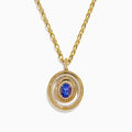 A close-up of a gold chain necklace with oval links and a lobster claw clasp, displayed vertically on white, perfect for showcasing the 14K Yellow Gold Tanzanite and Diamond Concentric Halo Pendant.