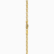 A close-up of a gold chain necklace with oval links and a lobster claw clasp, displayed vertically on white, perfect for showcasing the 14K Yellow Gold Tanzanite and Diamond Concentric Halo Pendant.