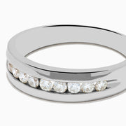 Mens 14K White Gold 9-Stone Channel Set Diamond Band, 0.50 TCW, featuring a row of round diamonds channel set across the top, shown on a plain white background.