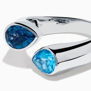 Sterling Silver Blue Topaz Open Toi Et Moi Ring