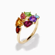 14K Yellow Gold Multi Color Gemstone Bypass Ring