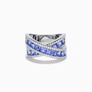 14K White Gold Tanzanite and Diamond Princess-Cut Crossover Ring