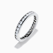 The 14K White Gold Channel Set Diamond Eternity Band, 1.00 TCW, showcases a seamless row of round diamonds in a channel setting for elegant sparkle against polished white gold.