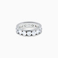 The 14K White Gold Channel Set Diamond Eternity Band, 4.00 TCW, features brilliant round diamonds all around and is elegantly showcased on a plain white background.