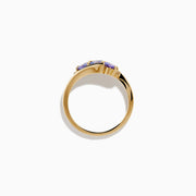 14K Yellow Gold Tanzanite and Diamond Three-Stone Bypass Ring