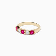 The 14K Yellow Gold Natural Ruby and Diamond Band, 1.08 TCW, features alternating round rubies and clear diamonds in a polished yellow gold setting, shown against a white background.