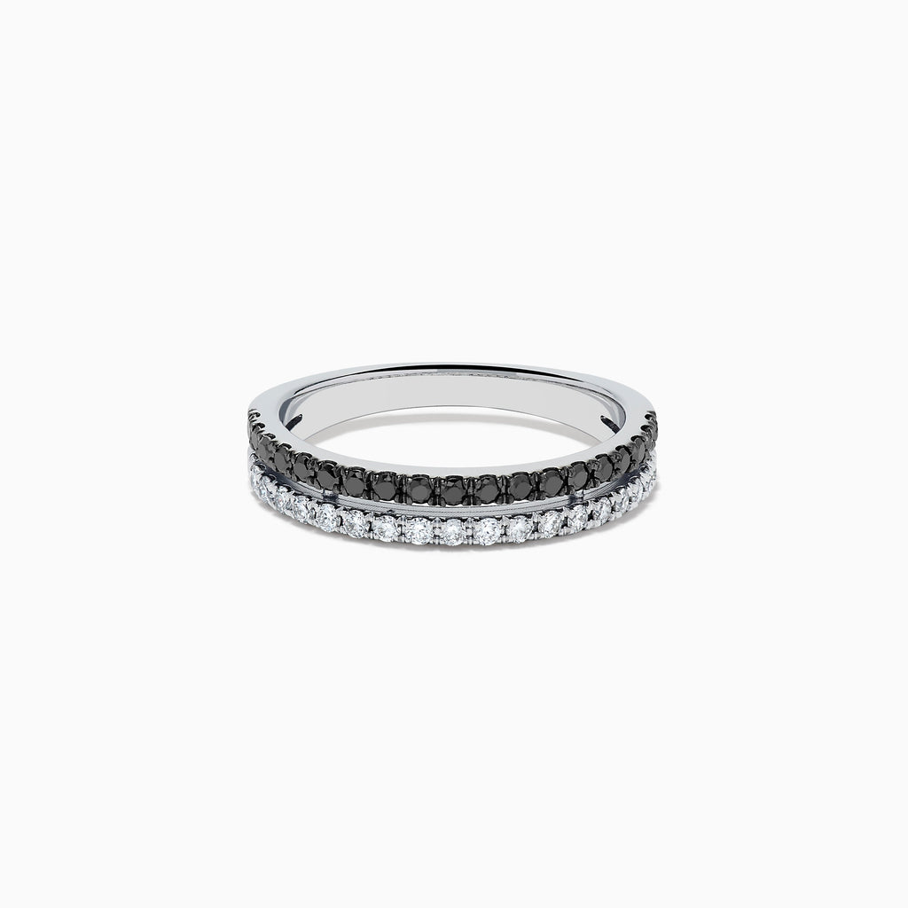 14K White Gold Black and White Diamond Stacked Pavé Ring