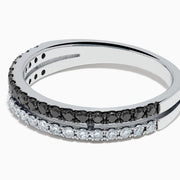 14K White Gold Black and White Diamond Pave Double Row Ring