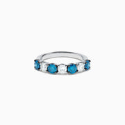 14K White Gold Blue and White Diamond Alternating Seven-Stone Ring