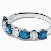 14K White Gold Blue and White Diamond Alternating Seven-Stone Ring