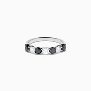 14K White Gold Black and White Diamond Alternating Seven-Stone Ring