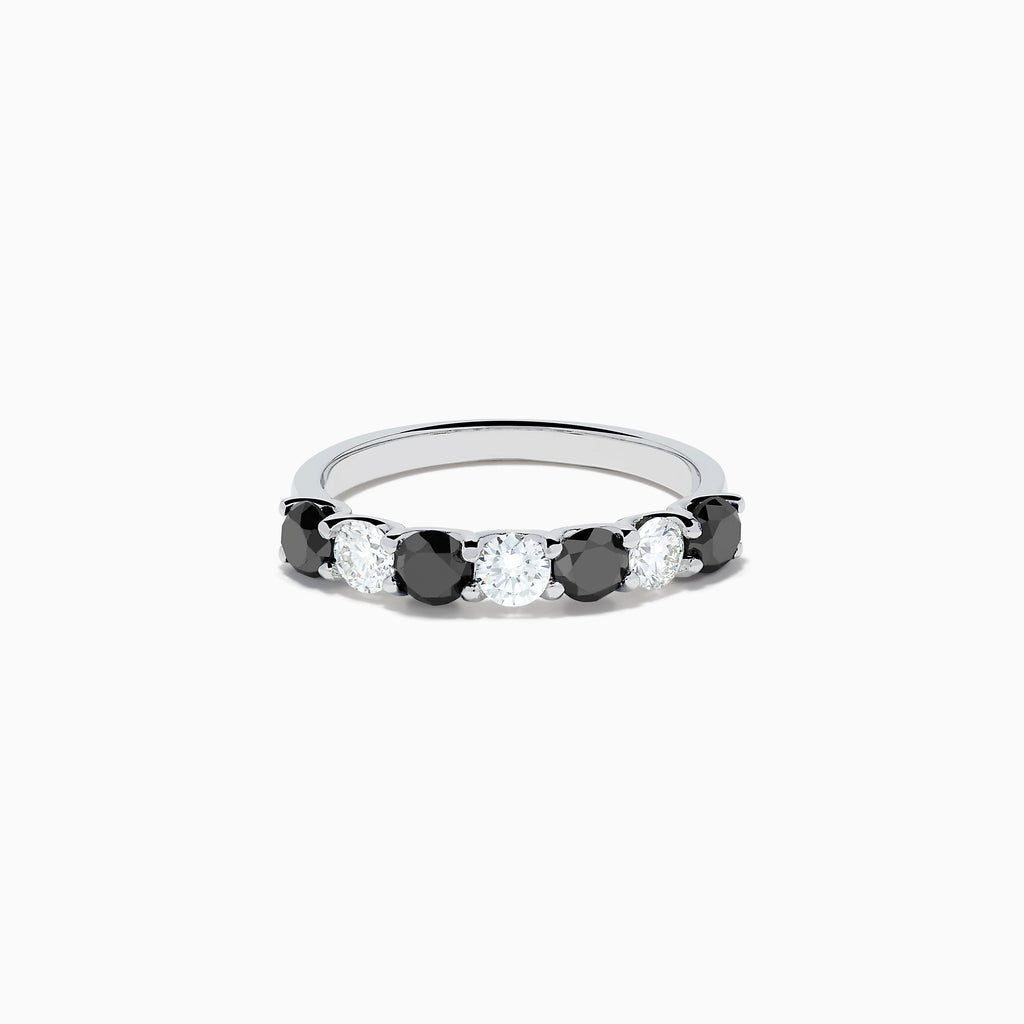 14K White Gold Black and White Diamond Alternating Seven-Stone Ring