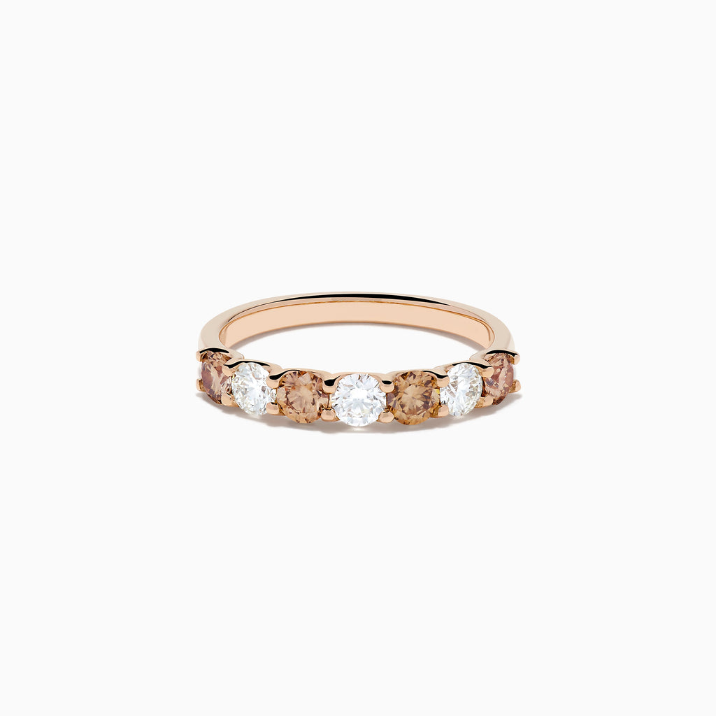 14K Rose Gold White and Brown Diamond Alternating Seven-Stone Ring