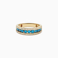 14K Yellow Gold Blue and White Diamond Three-Row Ring