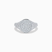 Sterling Silver Lab Grown Diamond Pave Oval Signet Ring