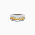 18K Yellow and White Gold Yellow and White Diamond Three-Row Cushion-Cut Ring