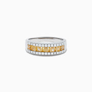 18K Yellow and White Gold Yellow and White Diamond Three-Row Cushion-Cut Ring