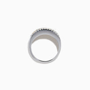 18K Two-Tone Gold Yellow and White Diamond Three-Row Ring