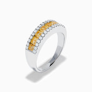 18K Two-Tone Gold Yellow and White Diamond Three-Row Ring