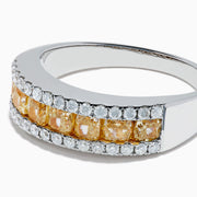 18K Two-Tone Gold Yellow and White Diamond Three-Row Ring