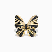14K Yellow Gold Black Diamond Butterfly Ring
