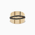 14K Yellow Gold Black and White Diamond Ribbed Crossover Pave Ring