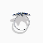 Sterling Silver Blue Sapphire Pavé Starfish Ring