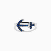 14K White Gold Blue Sapphire and Diamond Pavé Anchor Ring