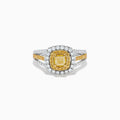 18K Yellow and White Gold Yellow and White Diamond Cushion-Cut Double Halo Split Shank Ring