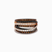 The Confetti 14K Rose Gold Black, White and Espresso Diamond Ring dazzles with a 1.36 TCW of multicolored diamonds in intertwining rows on a rose gold band.