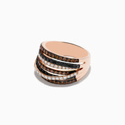 The Confetti 14K Rose Gold Black, White and Espresso Diamond Ring dazzles with a 1.36 TCW of multicolored diamonds in intertwining rows on a rose gold band.