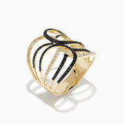14K Yellow Gold Black and White Diamond Pave Interwoven Statement Ring