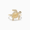 14K Yellow Gold White and Black Diamond Pavé Turtle Ring