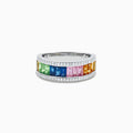 Watercolors 14K White Gold Multi Sapphire, Tsavorite and Diamond Channel-Set Rainbow Ring