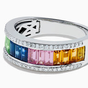 Watercolors 14K White Gold Multi Sapphire and Diamond Channel-Set Ring