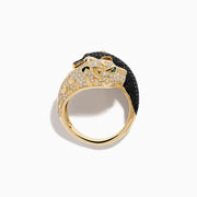 Signature 14K Yellow Gold Black and White Diamond Pavé Bypass Panther Ring