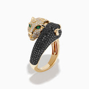 Signature 14K Yellow Gold Emerald, Black and White Diamond Pavé Bypass Panther Ring