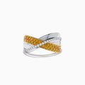 The Canare 14K Two-Tone Gold Ring features a crisscross design, one band set with yellow diamonds and the other with white diamonds, totaling 0.44 TCW—an elegant Effy creation.