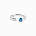 14K White Gold Blue and White Diamond Open Cushion and Star Ring