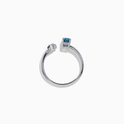14K White Gold Blue and White Diamond Star Open Ring