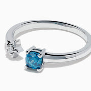 14K White Gold Blue and White Diamond Star Open Ring