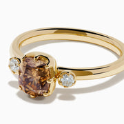 14K Yellow Gold Brown and White Diamond Oval Three-Stone Ring
