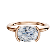 The 18K Rose Gold Bezel Half Bezel East/West Classic Dome 2.0mm Engagement Ring is shown on a plain white background, featuring a modern, minimalist setting with a brilliant round diamond.