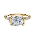 The 14K Yellow Gold Bezel Half Bezel East/West Classic Dome 3-Row-Pave 2.0mm Engagement Ring features a large center stone in a bezel setting, with three rows of pave-set diamonds along the band, displayed on a plain white background.