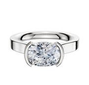 An 18K white gold Bezel Half Bezel East/West Cathedral Flat 3.0mm engagement ring, displayed on a plain white background.
