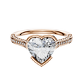 A 14K rose gold Cathedral engagement ring with a flat band, half bezel east/west setting, and three rows of 2.0mm pave diamonds, shown on a plain white background.
