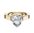 The 14K Two Tone Bezel Half Bezel East/West Cathedral Flat 3.0mm Engagement Ring features a polished gold band with a striking diamond set in a contrasting silver bezel, blending elegance with modern two-tone design.