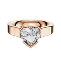 A 14K rose gold engagement ring with a wide, flat 4.0mm band, featuring a modern east/west cathedral setting in an elegant half bezel style.