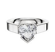 A platinum engagement ring named "Platinum Bezel Half Bezel East/West Cathedral Flat 4.0mm" features a sleek 4.0mm band and an elegant center setting, shown against a simple, light background.